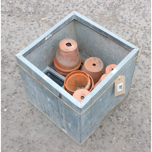 367 - 2 galvanised metal planters and a qty of assorted terracotta plant pots