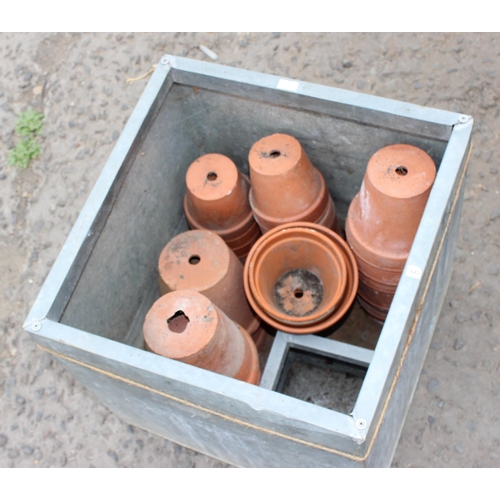 367 - 2 galvanised metal planters and a qty of assorted terracotta plant pots