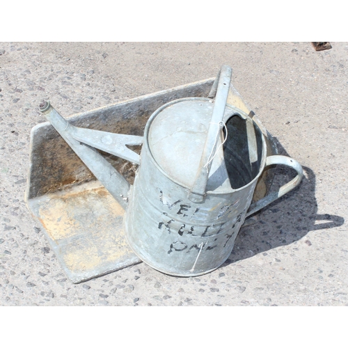 370 - Vintage builders hod carrier and a galvanised watering can (2)