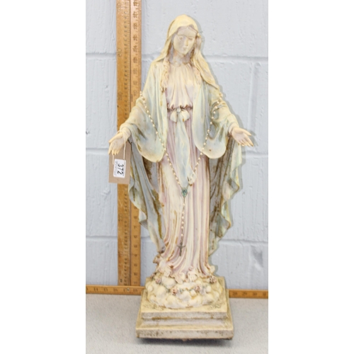 372 - Vintage style weathered garden statue of the Virgin Mary, approx 70cm tall