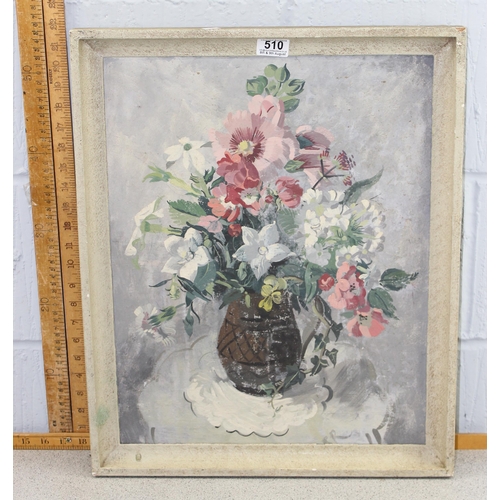 510 - Mid-Century still life oil on board entitled 