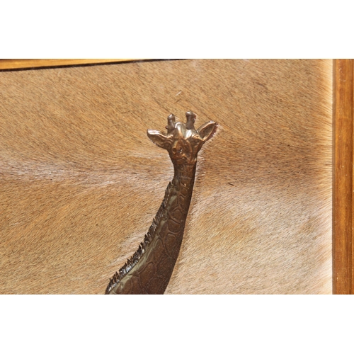 516 - Dennis Thomson (XX), 2 rare copper relief and hide pictures of a Giraffe & Kudu, f&g