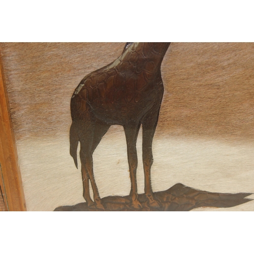 516 - Dennis Thomson (XX), 2 rare copper relief and hide pictures of a Giraffe & Kudu, f&g