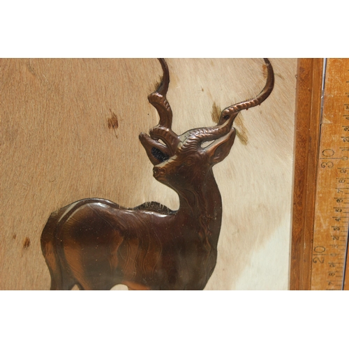 516 - Dennis Thomson (XX), 2 rare copper relief and hide pictures of a Giraffe & Kudu, f&g