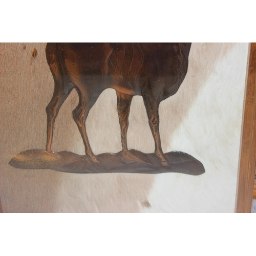 516 - Dennis Thomson (XX), 2 rare copper relief and hide pictures of a Giraffe & Kudu, f&g