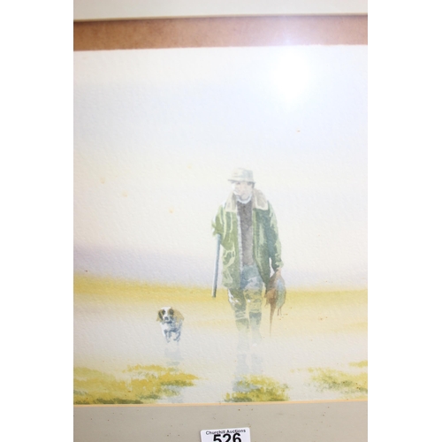 526 - M. Grant (XX), 3 framed watercolours of rural shooting scenes, all annotated by the artist verso