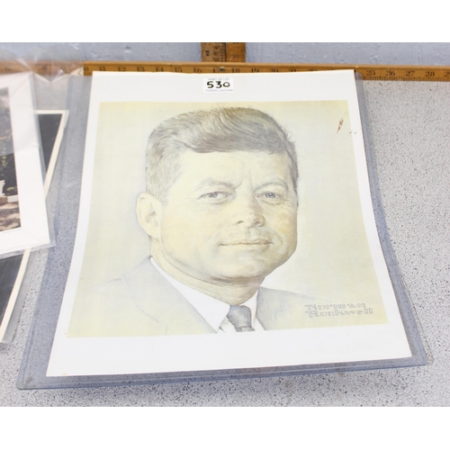 530 - Qty of assorted JFK related pictures and ephemera to inc some signed by the photographer