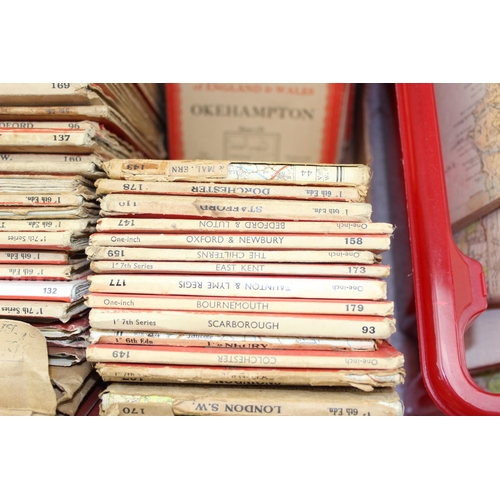 594 - 2 boxes of assorted folding maps, mainly Ordnance Survey, older versions