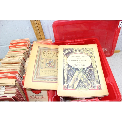 594 - 2 boxes of assorted folding maps, mainly Ordnance Survey, older versions