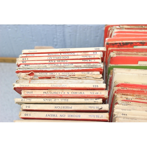 594 - 2 boxes of assorted folding maps, mainly Ordnance Survey, older versions