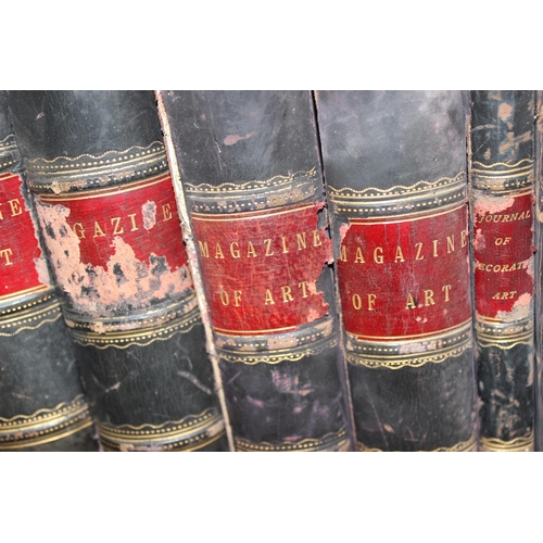 596 - 10 half leather bound books, late 19th or early 20th century, The Journal of Decorative Art & The Ma... 