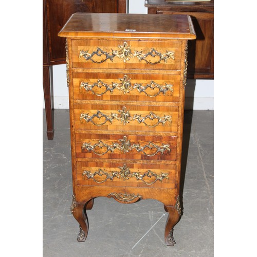 54 - A French Louis XV style 5 drawer chest of drawers with decorative gilt metal (probably Ormalu) mount... 