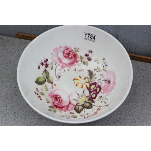 1784 - 19c large hand painted floral bowl, approx 27cm diameter and a Meissen style continental porcelain h... 