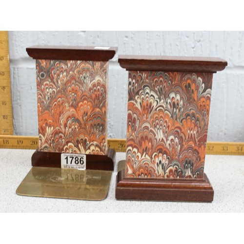 1786 - Pair of mahogany and brass bookends with Liberty print handmade paper lining made by Papyrus of Bath... 