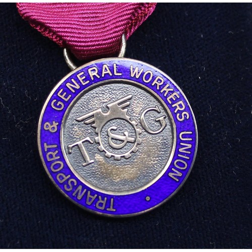 1327 - Cased silver Transport & General Workers Union medal awarded to Bro C.J.Hallet