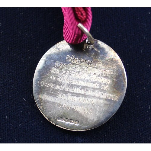 1327 - Cased silver Transport & General Workers Union medal awarded to Bro C.J.Hallet