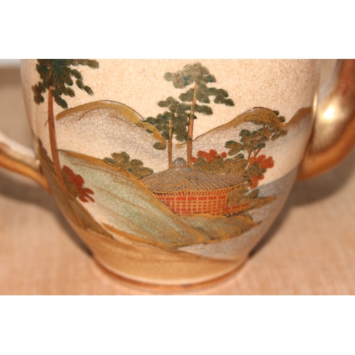 1624 - A 6 person Japanese Satsuma pottery tea set decorated with landscapes, marked to base