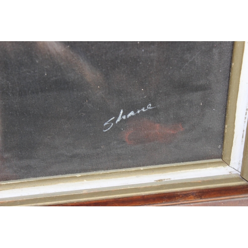 412A - 20th century oil on canvas of a male figure smoking a pipe signed Shane, B.A. Dalton (XX), abstract ... 