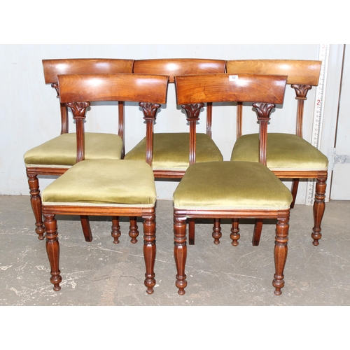 10 - A set of 5 antique mahogany dining chairs with stuffed seats