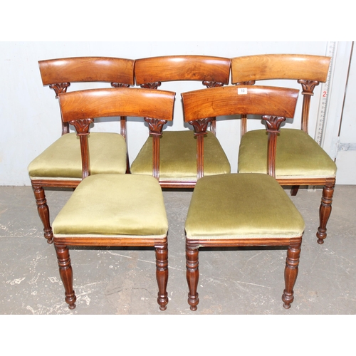 10 - A set of 5 antique mahogany dining chairs with stuffed seats