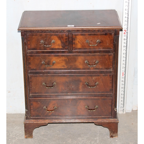 2 - A small mahogany finish 2 over 3 chest of drawers, approx 63cm wide `