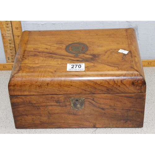 270 - An antique walnut workbox or jewellery box