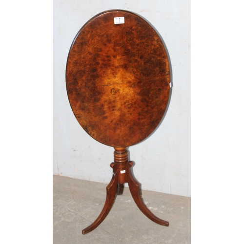 7 - Antique oval tilt topped table on tripod pedestal base