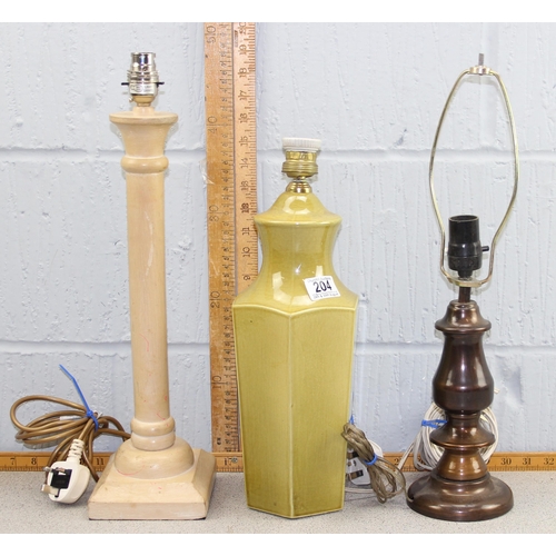 234 - 3 assorted lamps to inc a turned wooden example