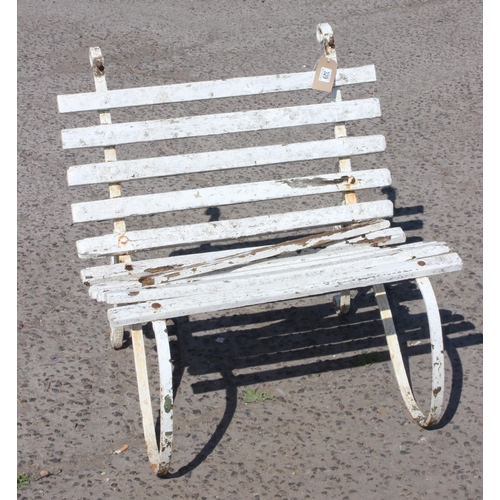 329 - A Victorian wrought iron and wooden painted garden bench or chair, layers of paint