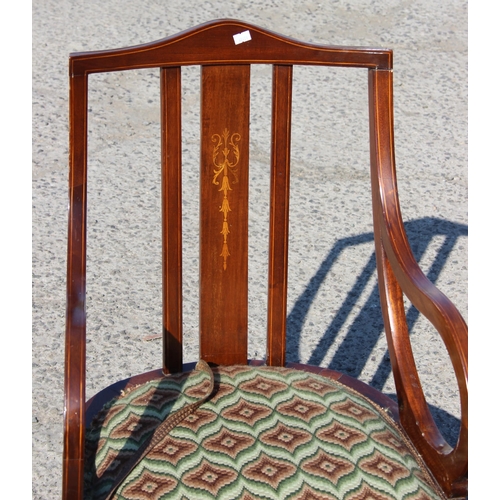 47 - An Edwardian Sheraton Revival inlaid chair and a Jacobean style armchair (2)