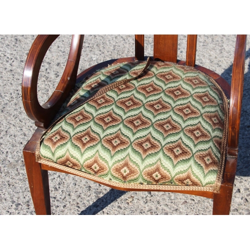 47 - An Edwardian Sheraton Revival inlaid chair and a Jacobean style armchair (2)