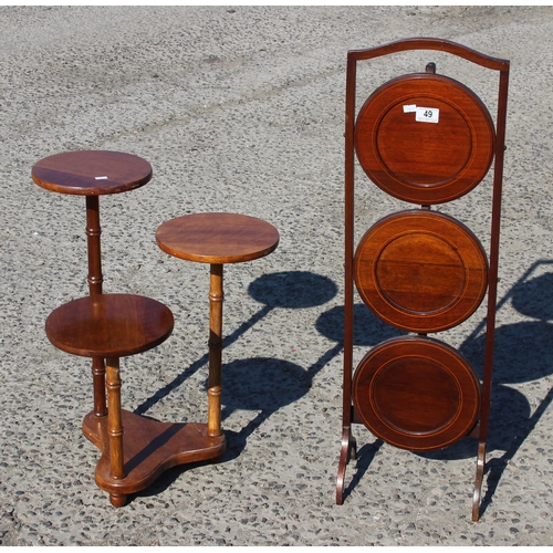 49 - A mahogany folding cake stand another 3 tier bamb0o effect stand (2)