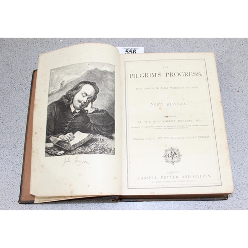 556 - Pilgrim's Progress by John Bunyan published by Cassell, Petter & Galpin of London, half leather boun... 