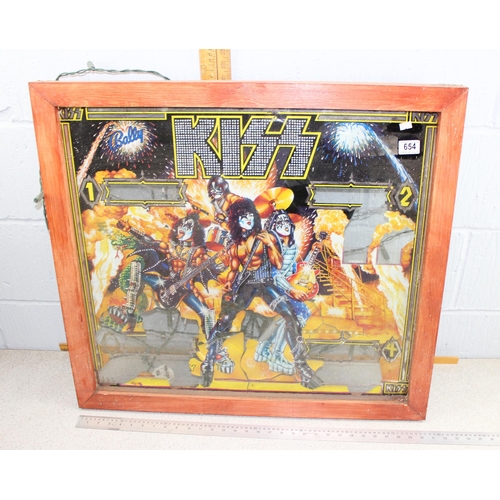 654 - Wooden framed Kiss panel from a Bally pinball machine