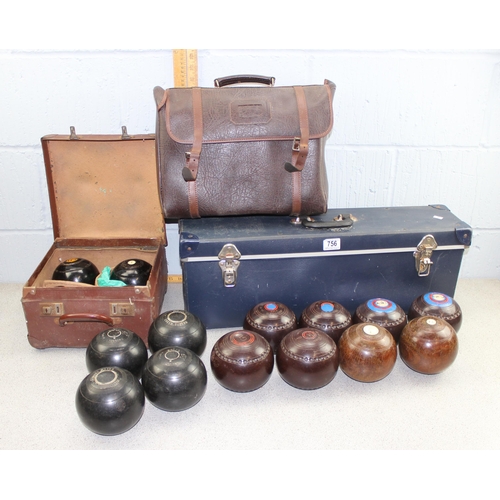 756 - Qty of wooden lawn bowling bowls