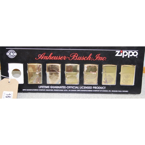 1612 - A rare Anheuser Busch brewery shop advertising display containing Zippo lighters, all with advertisi... 