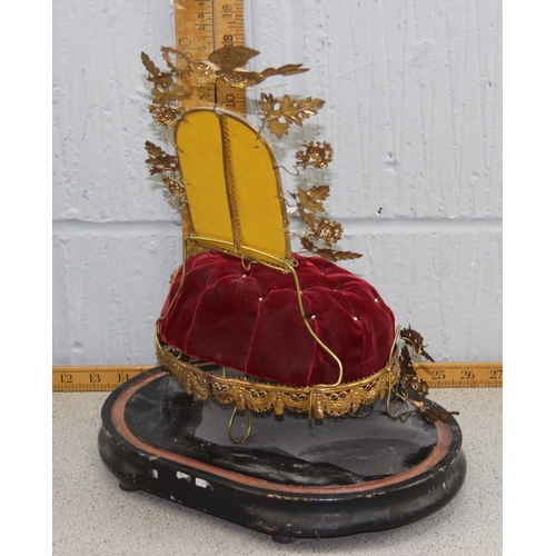 1617 - An unusual Victorian gilt metal and velvet shrine or relic stand with mirrored back, decorated with ... 