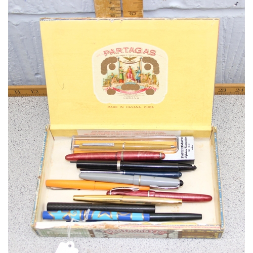 1623 - Qty of assorted pens to inc a gold plated Sheaffer fountain pen with 14ct gold nib