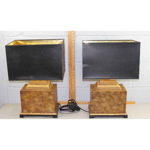 238 - A pair of unusual brick effect lamps with black shades