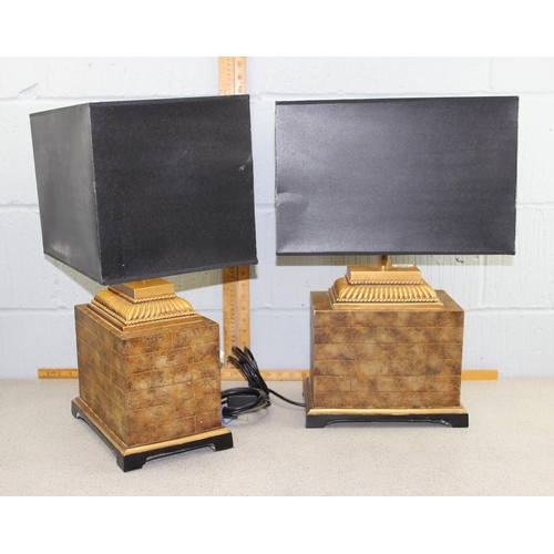 238 - A pair of unusual brick effect lamps with black shades