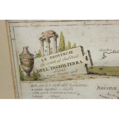 418 - Late 18th century c.1795 Pazzini Carli Map of Southwest England -- Le Provincie Che Sono al Sud Oues... 