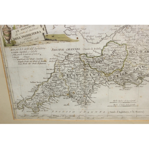 418 - Late 18th century c.1795 Pazzini Carli Map of Southwest England -- Le Provincie Che Sono al Sud Oues... 