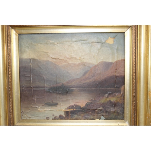 425 - 2 x antique gilt-framed oil paintings of landscape scenes both on Windsor & Newton canvases