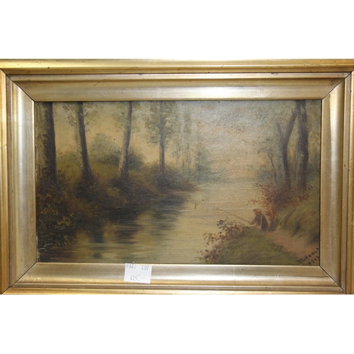 425 - 2 x antique gilt-framed oil paintings of landscape scenes both on Windsor & Newton canvases