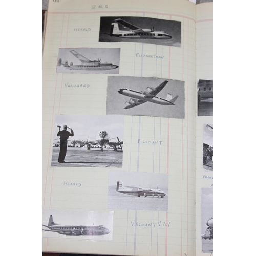 562 - An interesting vintage ledger book containing hundreds of pictures of mid-century aeroplanes and var... 