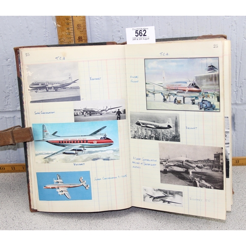 562 - An interesting vintage ledger book containing hundreds of pictures of mid-century aeroplanes and var... 