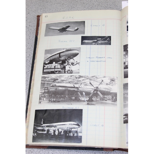 562 - An interesting vintage ledger book containing hundreds of pictures of mid-century aeroplanes and var... 