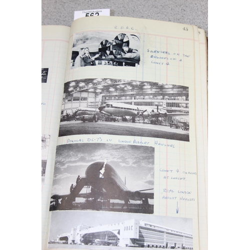 562 - An interesting vintage ledger book containing hundreds of pictures of mid-century aeroplanes and var... 