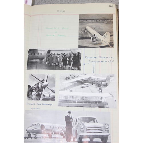 562 - An interesting vintage ledger book containing hundreds of pictures of mid-century aeroplanes and var... 