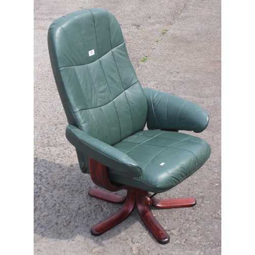 63 - A retro Ekornes style reclining chair, green leatherette